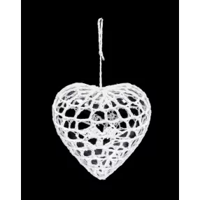 DEKOR AKASZTÓS HORGOLT DÍSZ, MŰANYAG SZÍV, FEHÉR