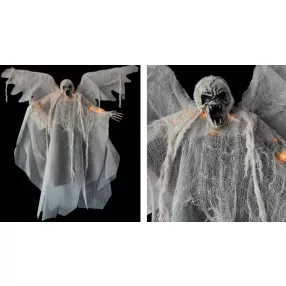 HALLOWEENI FÜGGŐ DEKORÁCIÓ, SIKOLY, VILÁGÍTÓS, FEHÉR