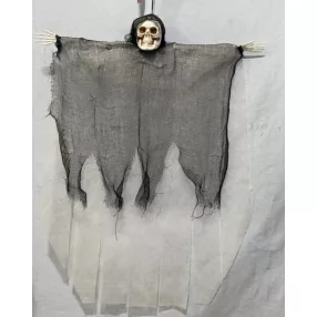   HALLOWEENI FÜGGŐ DEKORÁCIÓ, AKASZTÓS, CSONTVÁZ, FEHÉR FEKETE