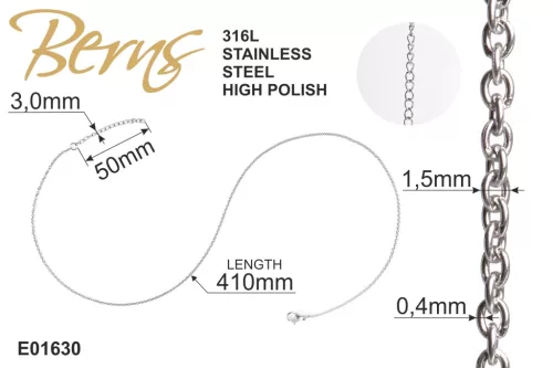 LÁNC SZEMES 0,4*41+4CM SS