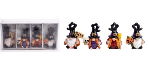 POLIREZIN HALLOWEEN ORRSZAKÁLL FIGURÁK, 4 DARABOS SZETT, FEKETE KALAPBAN