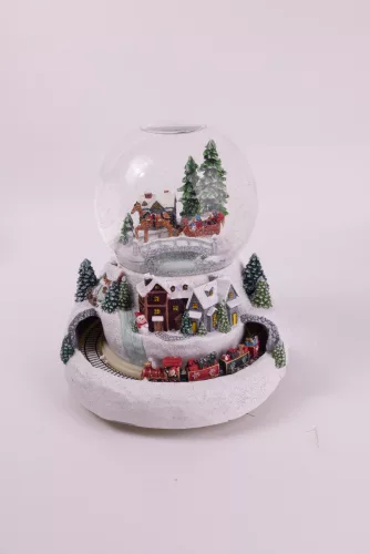 POLIREZIN HAVAZÓ GÖMB,LEDDEL,ZENÉVEL, MOZGÓ VASÚT, HAVAS TÁJ