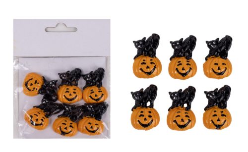 POLIREZIN HALLOWEEN TÖK, MACSKÁVAL, 6 DARABOS SZETT, ÖNTAPADÓS, FEKETE NARANCSSÁRGA