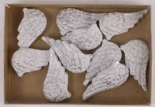 POLIREZIN ANGYALSZÁRNY SZETTBEN, 10DARABOS, FEHÉR ÉS EZÜST