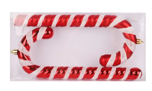 KARÁCSONYI DÍSZ, SÉTAPÁLCA, SZETTBEN, PVC DOBOZBAN, 2 DARABOS, PIROS