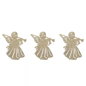   AKASZTÓS KARÁCSONYI DÍSZ ANGYAL SZETT, 3 DARABOS, TROMBITÁVAL, ARANY