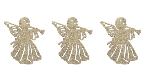 AKASZTÓS KARÁCSONYI DÍSZ ANGYAL SZETT, 3 DARABOS, TROMBITÁVAL, ARANY