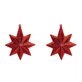   AKASZTÓS KARÁCSONYI DÍSZ CSILLAG SZETT, 2 DARABOS, ÁTTETSZŐ, PIROS
