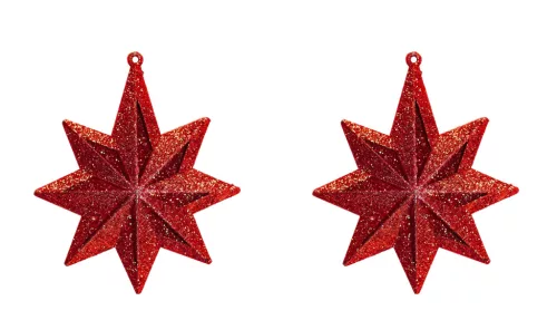AKASZTÓS KARÁCSONYI DÍSZ CSILLAG SZETT, 2 DARABOS, ÁTTETSZŐ, PIROS