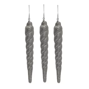   AKASZTÓS KARÁCSONYI DÍSZ JÉGCSAP SZETT, 3 DARABOS, EZÜST GLITTER