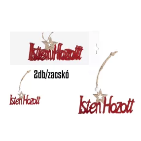   DEKOR FA AKASZTÓS ISTEN HOZOTT FELIRAT, SZETTBEN, 2 DARABOS, PIROS/NATÚR