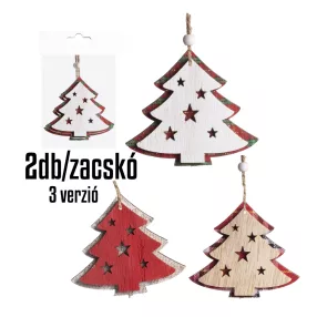   DEKOR FA AKASZTÓS FENYŐFA, SZETTBEN, 2 DARABOS, CSILLAGOS, PIROS/NATÚR/FEHÉR