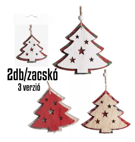 DEKOR FA AKASZTÓS FENYŐFA, SZETTBEN, 2 DARABOS, CSILLAGOS, PIROS/NATÚR/FEHÉR