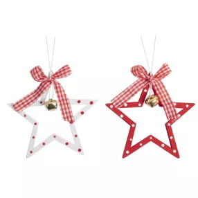   DEKOR FA AKASZTÓS CSILLAG, MASNIVAL, CSENGŐVEL, PIROS/FEHÉR PÖTTYÖS