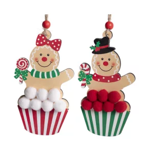   FA AKASZTÓS MUFFINON MÉZESKALÁCS FIGURA, GOMBÓCCAL, PIROS ÉS ZÖLD, FEHÉR