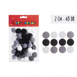 TEXTIL GOLYÓK, 48 DARAB, FEKETE FEHÉR SZÜRKE