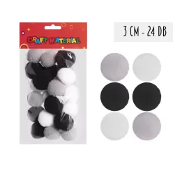 TEXTIL GOLYÓK, 24 DARAB, FEKETE FEHÉR SZÜRKE