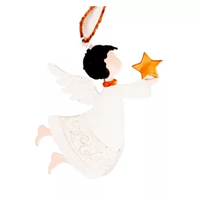 FÉM AKASZTÓS ANGYAL FEHÉR, PIROS CSILLAGGAL