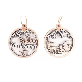   FA AKASZTÓS KÖRBEN BOLDOG KARÁCSONYT FELIRAT VAGY MIKULÁS SZÁNON, NATÚR ÉS FEHÉR