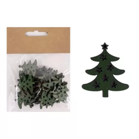 FA FENYŐFA SZETTBEN, 24 DARABOS, CSILLAGOS, ZÖLD