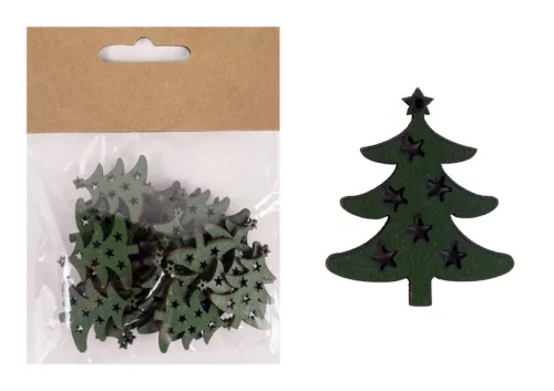 FA FENYŐFA SZETTBEN, 24 DARABOS, CSILLAGOS, ZÖLD