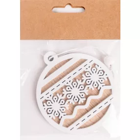 FA AKASZTÓS GÖMBDÍSZ, HÓPIHE MOTÍVUM, NATÚR ÉS FEHÉR