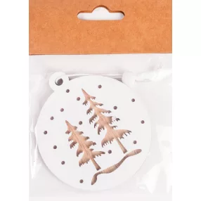 FA AKASZTÓS GÖMBDÍSZ, FEHÉR, 2 FENYŐFÁVAL, NATÚR