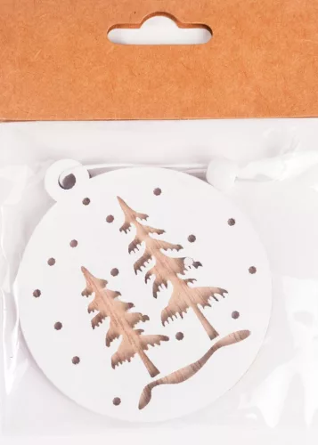 FA AKASZTÓS GÖMBDÍSZ, FEHÉR, 2 FENYŐFÁVAL, NATÚR