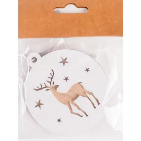 FA AKASZTÓS GÖMBDÍSZ FEHÉR, RÉNSZARVAS NATÚR