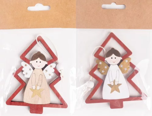 FA AKASZTÓS FENYŐBEN ANGYAL, BORDÓ, NATÚR ÉS FEHÉR