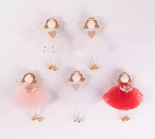 TEXTIL AKASZTÓS ANGYAL, SZÍVVEL A KEZÉBEN