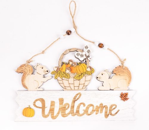 FA KOPOGTATÓ WELCOME FELIRAT, 2 MÓKUS, KOSÁRBAN TÖKÖK