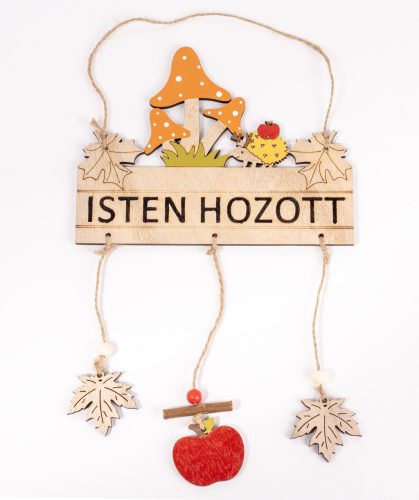 FA KOPOGTATÓ TÁBLA, ISTEN HOZOTT FELIRATTAL, GOMBA, SÜNDISZNÓ, FALEVELEK