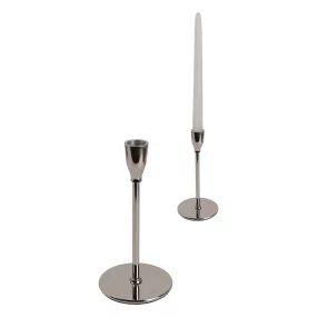 ALUMÍNIUM GYERTYATARTÓ, TALPAS, KÓNUSZ, FÉNYES EZÜST