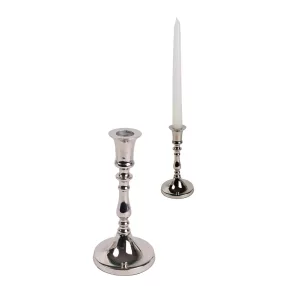 ALUMÍNIUM GYERTYATARTÓ, TALPAS, KLASSZIKUS, FÉNYES EZÜST