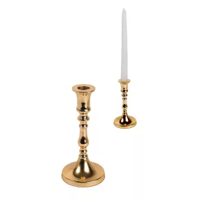 ALUMÍNIUM GYERTYATARTÓ, TALPAS, KLASSZIKUS, FÉNYES ARANY