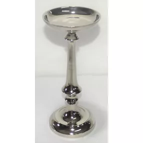 ALUMÍNIUM GYERTYATARTÓ, TALPAS, KELYHES, FÉNYES EZÜST