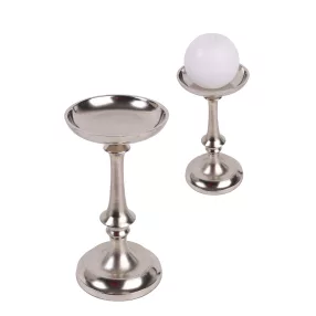 ALUMÍNIUM GYERTYATARTÓ, TALPAS, KELYHES, MATT EZÜST