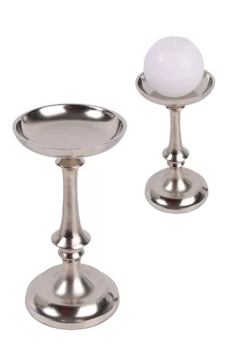 ALUMÍNIUM GYERTYATARTÓ, TALPAS, KELYHES, MATT EZÜST