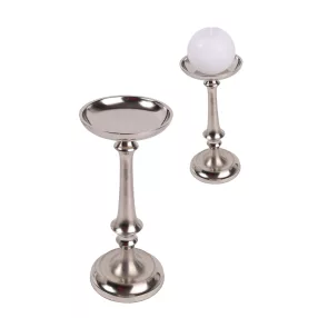 ALUMÍNIUM GYERTYATARTÓ, TALPAS, KELYHES, MATT EZÜST