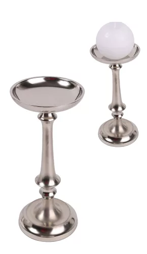 ALUMÍNIUM GYERTYATARTÓ, TALPAS, KELYHES, MATT EZÜST