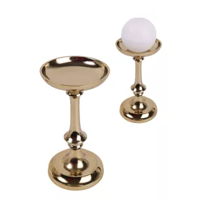 ALUMÍNIUM GYERTYATARTÓ, TALPAS, KELYHES, ANTIK ARANY