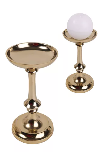 ALUMÍNIUM GYERTYATARTÓ, TALPAS, KELYHES, ANTIK ARANY