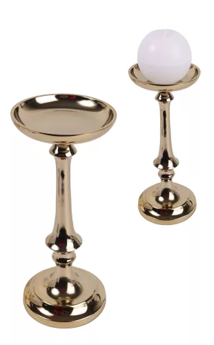 ALUMÍNIUM GYERTYATARTÓ, TALPAS, KELYHES, ANTIK ARANY