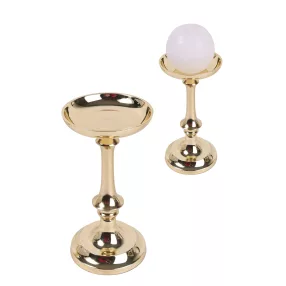 ALUMÍNIUM GYERTYATARTÓ, TALPAS, KELYHES, FÉNYES ARANY