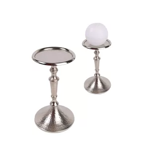 ALUMÍNIUM GYERTYATARTÓ, TALPAS, KALAPÁLT, MATT EZÜST