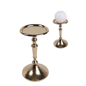 ALUMÍNIUM GYERTYATARTÓ, TALPAS, KALAPÁLT, ANTIK ARANY