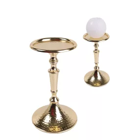 ALUMÍNIUM GYERTYATARTÓ, TALPAS, KALAPÁLT, FÉNYES ARANY