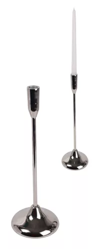 ALUMÍNIUM GYERTYATARTÓ, TALPAS, KÓNUSZ, FÉNYES EZÜST