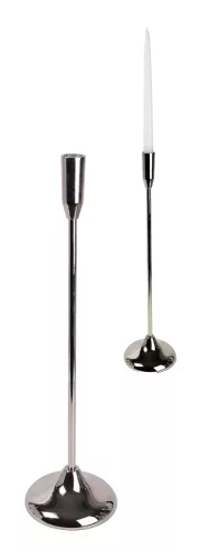 ALUMÍNIUM GYERTYATARTÓ, TALPAS, KÓNUSZ, FÉNYES EZÜST